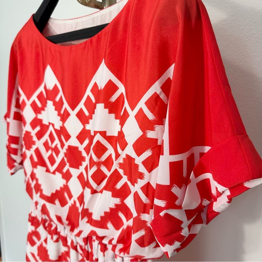 NWOT Eliza J Aztec Pattern Round Neck Batwing Sleeve Pleated Waist Shift Dress 4 - Picture 4 of 12